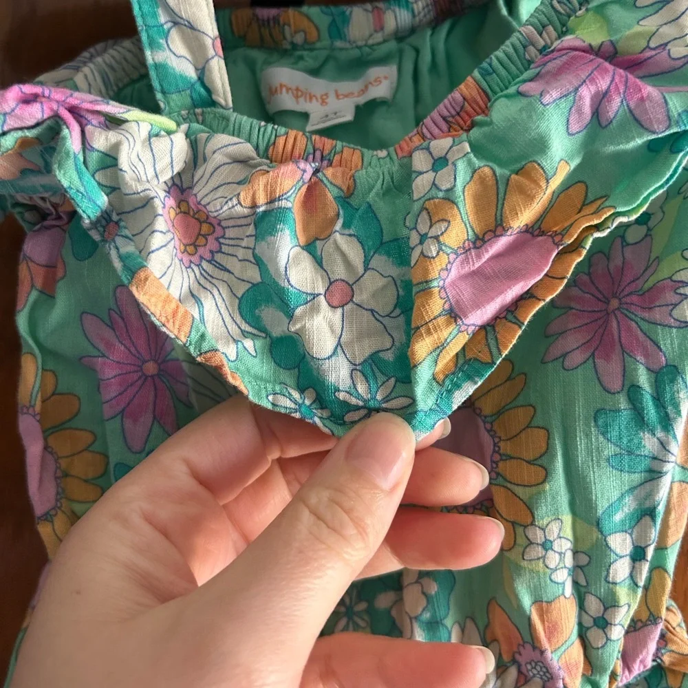 Jumping Beans Floral Kids Dress - Green and Pink - Picture 4 of 6